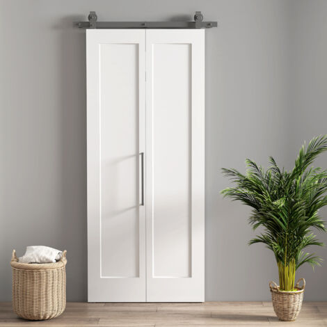 HOMCOM puerta corredera con herrajes puerta plegable corredera con acabado personalizable tirador fácil montaje para baño salón 90x210 cm blanco