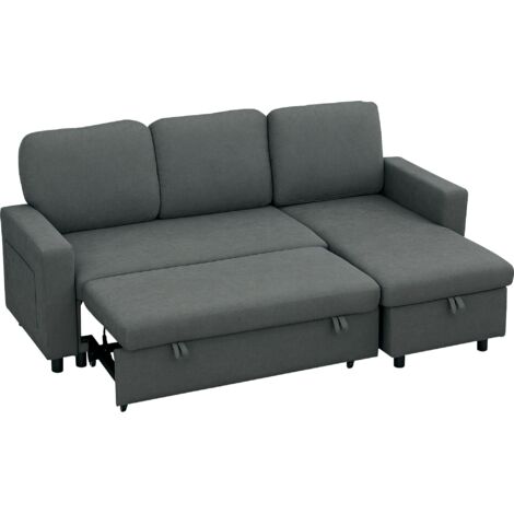 HOMCOM Pull Out Sofa Bed L Shape Corner Sofa w/ Reversible Chaise Dark Grey