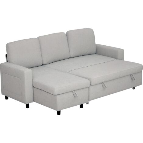 HOMCOM Pull Out Sofa Bed L Shape Corner Sofa w/ Reversible Chaise Light Grey