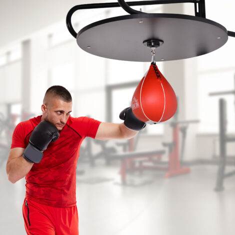 HOMCOM Punching Ball Poire de Vitesse Boxe avec Support Plateau tournant + Pompe en bois Hauteur Réglable Acier revêtement synthétique Rouge Noir