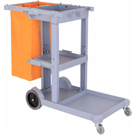 HOMCOM® Putzwagen Systemwagen 3 Ablagen mit Abfallsack Grau