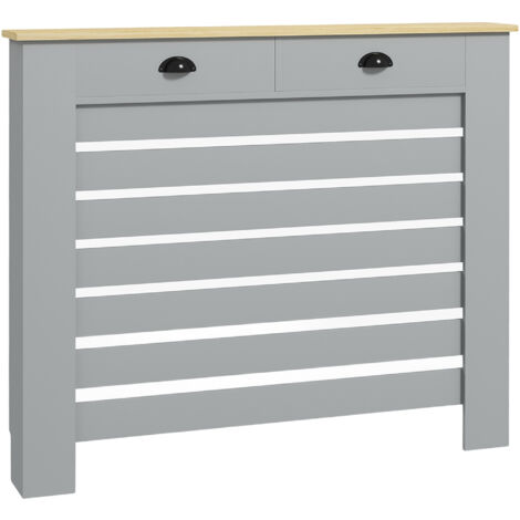 HOMCOM Radiator Cover with Drawer, Horizontal Slat, 111cm, Grey