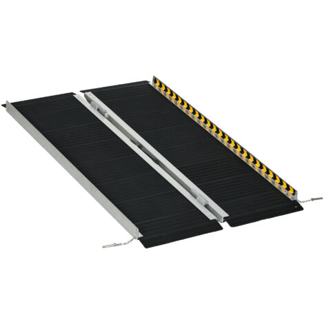 HOMCOM rampa para sillas de ruedas plegable de aleación de aluminio 122 cm rampa portátil con adhesivos reflectantes carga 272 kg negro