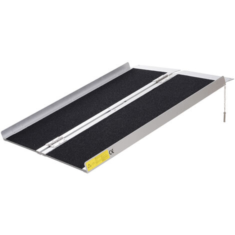Homcom – Rampe de chargement antidérapante pliable 93L x 76l x 5H cm – Aluminium noir – Charge max 270 Kg – Bordures de sécurité