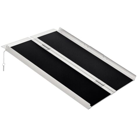 HOMCOM Rampe de Fauteuil Roulant Rampe de Chargement Rampe d'accès antidérapante Pliable avec Bordures de sécurité Max. 270 Kg dim. 91L x 72l x 5H cm alu. Noir