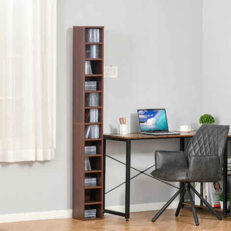 HOMCOM Rangements pour CD et DVD. étagère colonne de rangement. meuble de rangement avec 12 compartiments. capacité max. 204 CD. 21 x 20 x 175 cm. marron