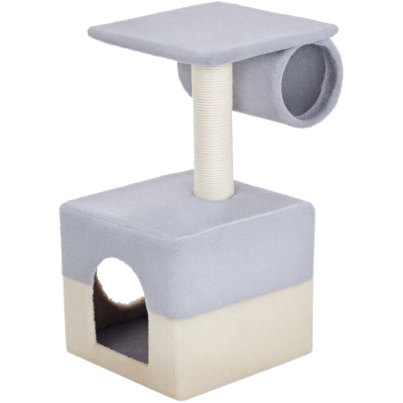 

Pawhut - Rascador Árbol para Gatos Poste Centro 31x31x58cm Arañar Dormir Jugar Felpa Casa - Gris