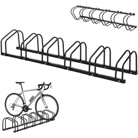 Homcom – Râtelier pour 6 vélos – Acier galvanisé noir – Dimensions 179 x 33 x 27 cm – Installation au sol avec accessoires fournis