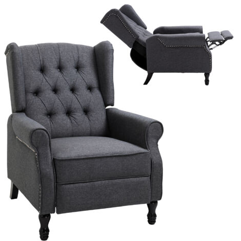 HOMCOM Recliner Armchair for Living Room Fabric Reclining Chair w/ Footrest Dark Grey