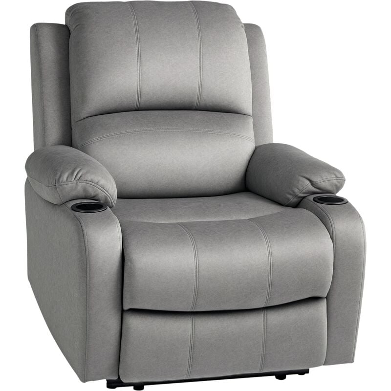 HOMCOM Recliner Armchair for Living Room, Recliner Chair with Cup Holder Grey