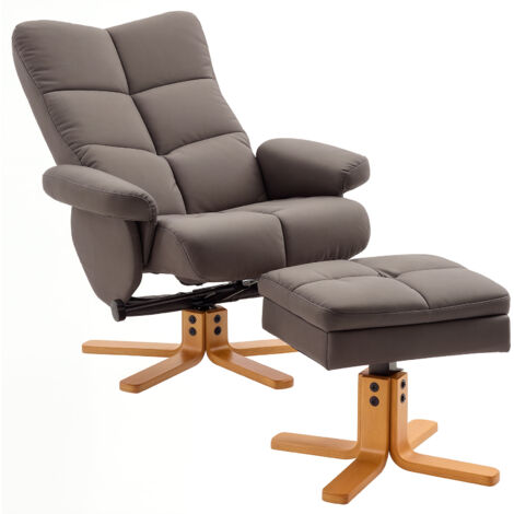 HOMCOM Recliner Chair and Footstool PU Leather Wooden Base Brown