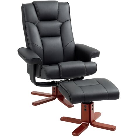 HOMCOM Reclining Armchair with Footstool and Adjustable Backrest, Black
