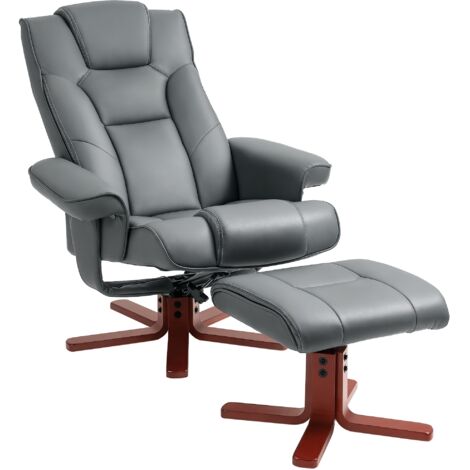 HOMCOM Reclining Armchair with Footstool and Adjustable Backrest, Grey