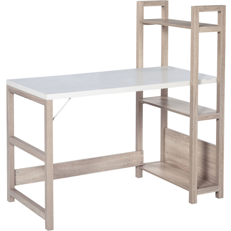 Homcom - Rectangle Desk With Book Shelf Display Table For Home Study, Office White - White
