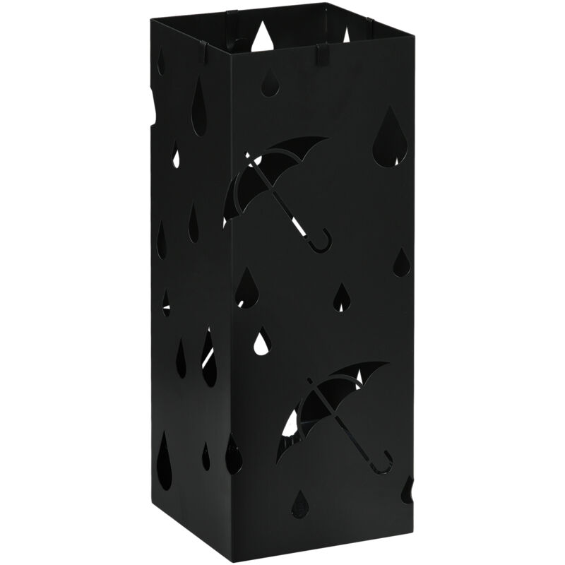 Homcom Regenschirmständer Schirmständer Mit 4 Haken, Wasserauffangschale Regenschirmhalter Für Flur, Regenschirme & Gehstöcke Stahl 15, 5 X 15, 5 X 40 Cm