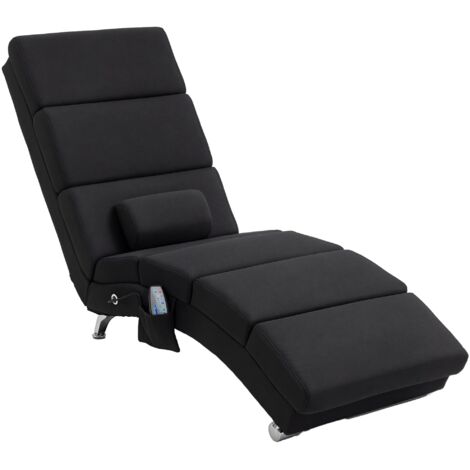 HOMCOM Relaxliege mit 5 Massagemodi Loungesessel mit Lendenkissen, Heizfunktion, Liegesessel mit Seitentasche, Fernbedienung, Leinenoptik, Relaxsessel Chaiselongue Schwarz