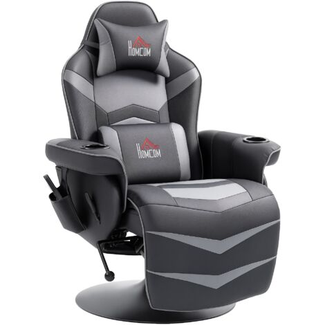 HOMCOM Relaxsessel Elektrisch Fernsehsessel Massagesessel mit Liegefunktion Massage 360° Drehbarer TV Sessel mit Fernbedienung, Becherhalter Seitentasche, für Wohnzimmer Kunstleder Grau