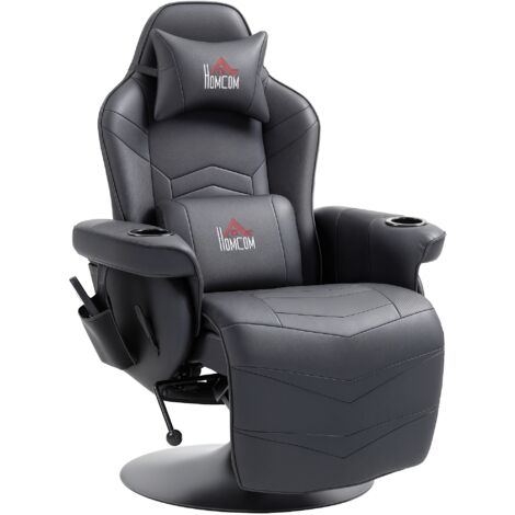 HOMCOM Relaxsessel Elektrisch Fernsehsessel Massagesessel mit Liegefunktion Massage 360° Drehbarer TV Sessel mit Fernbedienung, Becherhalter Seitentasche, für Wohnzimmer Kunstleder Schwarz