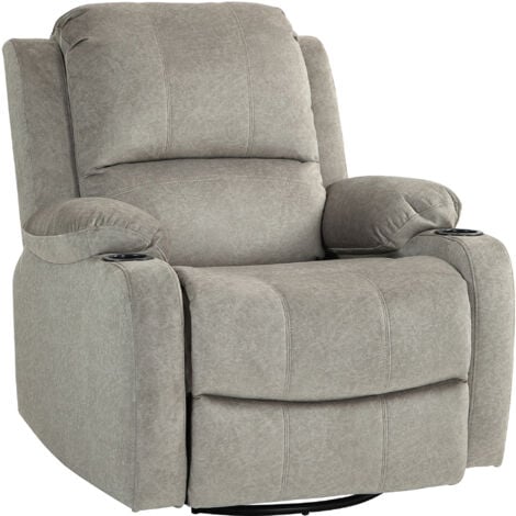 HOMCOM Relaxsessel Fernsehsessel mit Liegefunktion, Wippfunktion, Drehbar TV-Sessel mit Taschenfederkern, Fußstütze und Becherhalter, für Wohnzimmer, Braun