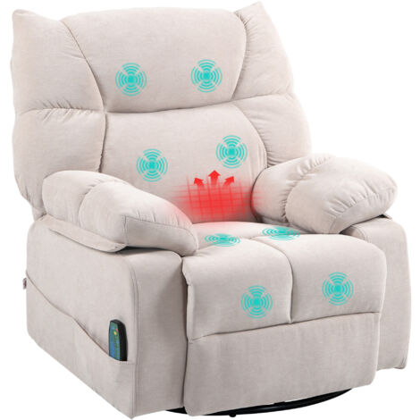 HOMCOM Relaxsessel Massagesessel Fernsehsessel mit Liegefunktion Vibration Heizung Fußteil Seitentasche, TV Sessel Liegesessel Ruhesessel für Wohnzimmer, Beige