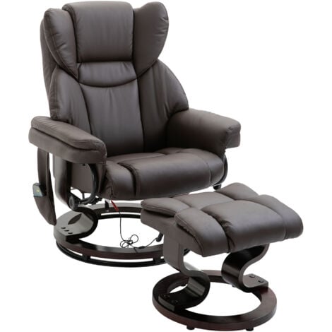 HOMCOM Relaxsessel mit Fußhocker, Elektrischer Fernsehsessel mit Liegefunktion, Drehbarer Massagesessel mit Fernbedienung, Seitentasche, für Wohnzimmer, Kunstleder, Braun