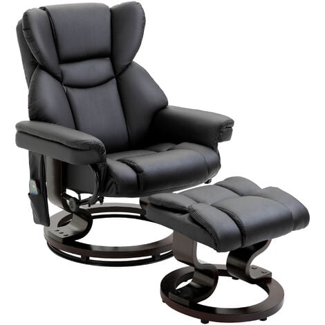 HOMCOM Relaxsessel mit Fußhocker, Elektrischer Fernsehsessel mit Liegefunktion, Drehbarer Massagesessel mit Fernbedienung, Seitentasche, für Wohnzimmer, Kunstleder, Schwarz