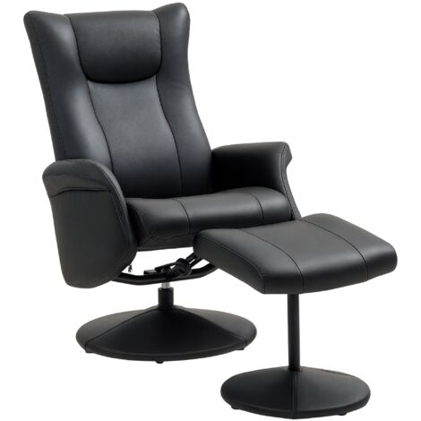 HOMCOM Relaxsessel mit Hocker 360°Drehbarer Fernsehsessel mit Liegefunktion Ruhesessel mit Verstellbar Rückenlehne TV-Sessel bis 150 kg belastbar für Wohnzimmer Kunstleder, Schwarz