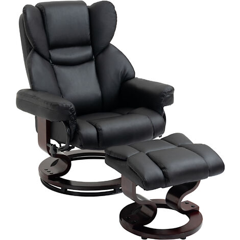 HOMCOM Relaxsessel mit Hocker, drehbarer Fernsehsessel, TV-Sessel mit Liegefunktion, Ruhesessel, Liegesessel für Wohnzimmer, Schlafzimmer, Kunstleder, Schwarz
