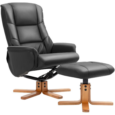 HOMCOM Relaxsessel mit Hocker, Fernsehsessel mit Liegefunktion, Wippfunktion TV Sessel für Wohnzimmer, Schlafzimmer, Kunstleder, Schwarz