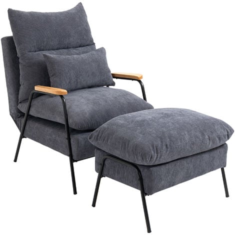 HOMCOM Relaxsessel mit Hocker Sessel mit Verstellbar Rückenlehne, Liegefunktion, Kissen, Loungesessel Modern Polstersessel mit Kord-Optik für Wohnzimmer bis 180 kg belastbar, Grau