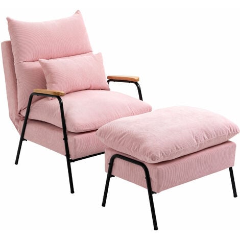 HOMCOM Relaxsessel mit Hocker Sessel mit Verstellbar Rückenlehne, Liegefunktion, Kissen, Loungesessel Modern Polstersessel mit Kord-Optik für Wohnzimmer bis 180 kg belastbar, Rosa