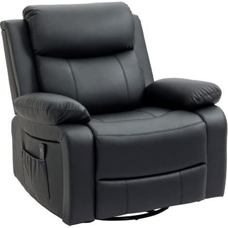HOMCOM Relaxsessel mit Massagefunktion, Elektrisch Fernsehsessel mit 8 Vibrationsköpfen, Wippfunktion, Drehbar Liegesessel mit Fernbedienung und Seitentasche, Kunstleder, Schwarz