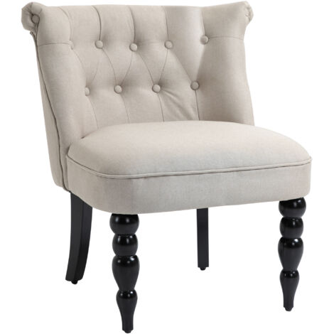 HOMCOM Relaxsessel Vintage Ruhesessel Relaxstuhl Polstersessel Esszimmerstuhl Leinenbezug Holzgestell Beige+Schwarz 67 x 67 x 78 cm