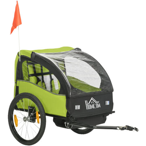 HOMCOM remolque de bicicleta infantil de 2 plazas con cinturón de seguridad espacio de almacenamiento y sistema de amortiguador 140x88x90 cm