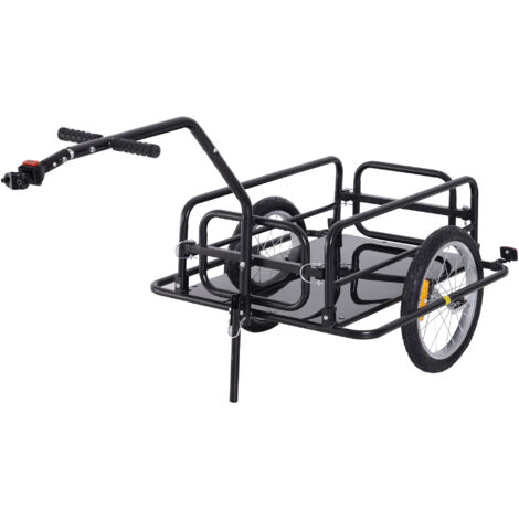 Homcom – Remorque vélo de transport 155L x 71,5l x 77H cm – Barre d'attelage universelle pliable – Acier noir – 40 Kg de capacité