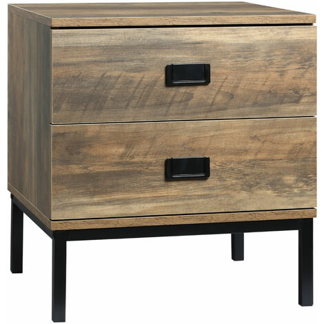 HOMCOM Retro Bedside Table Metal Frame Bedroom Side Table w/ 2 Drawers Coffee