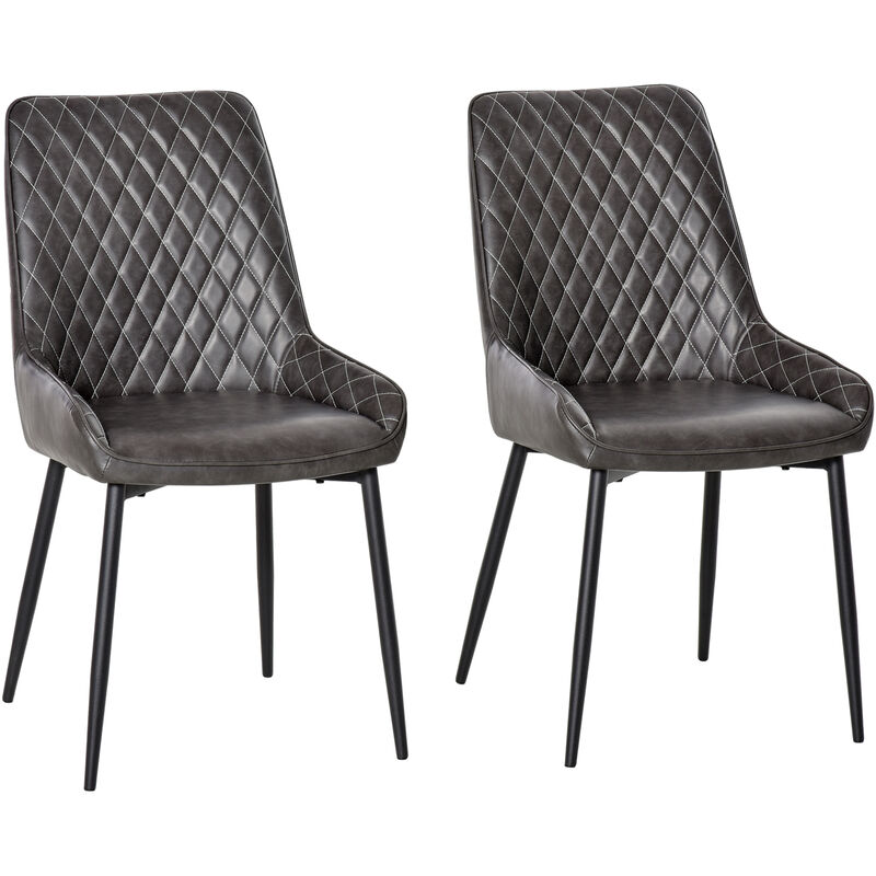 Homcom - Retro Dining Chair Set of 2, pu Leather Upholstered Side Chairs