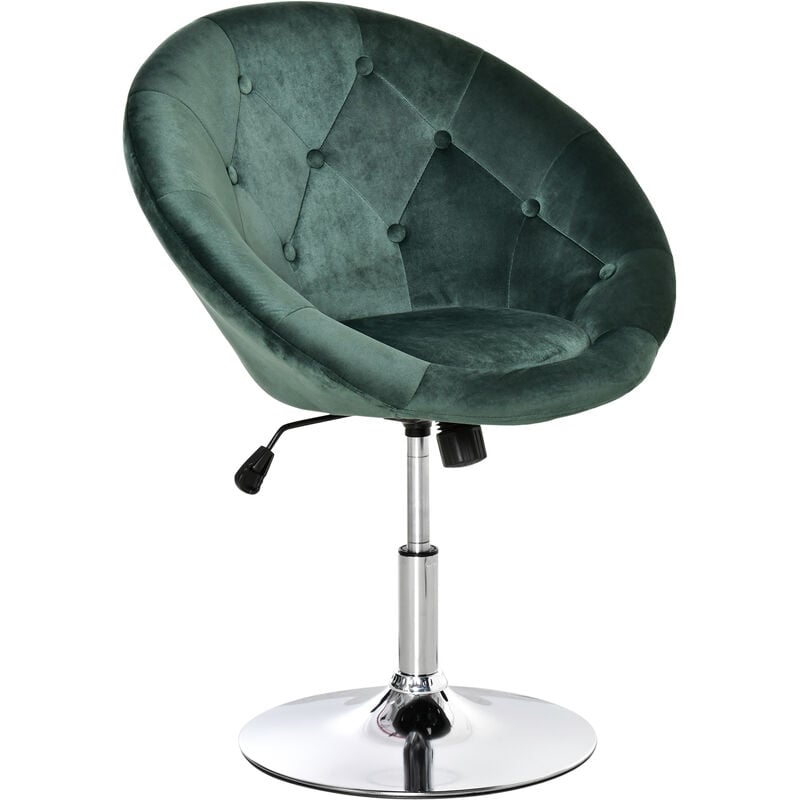 Retro Velvet-Feel Tub Dining Bar Stool Chair Tufted Adjustable Green - Homcom