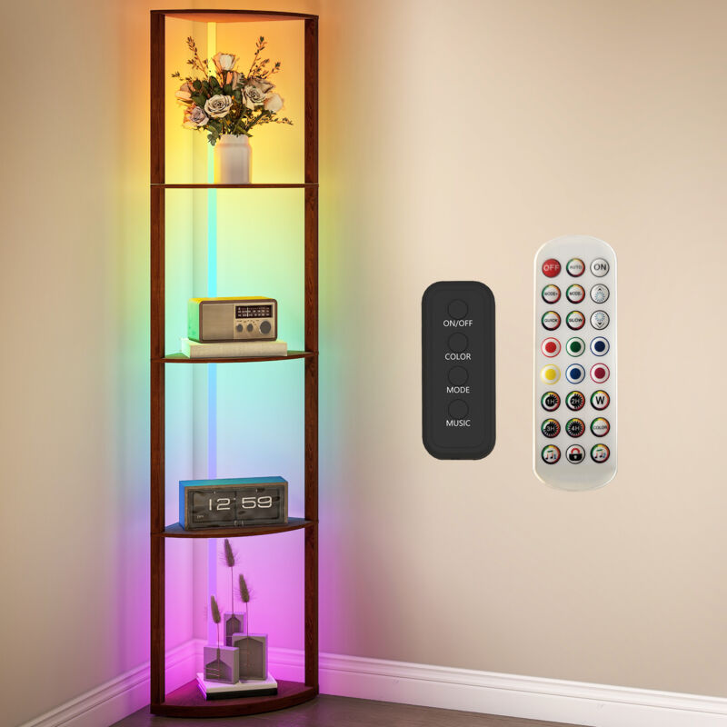 Rgb led Floor Lamp with Shelves and Remote Control for Living Room - Homcom