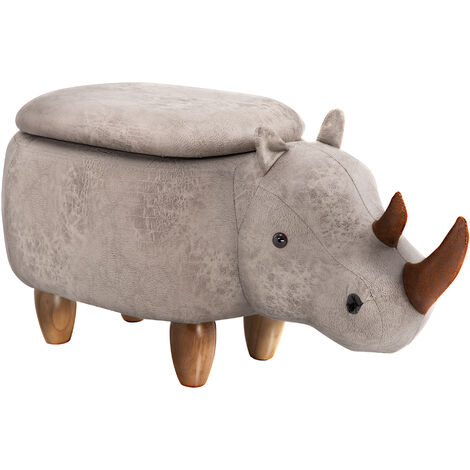 HOMCOM Rhino Storage Stool Cute Decoration Footrest Wood Frame Legs Grey