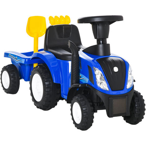 HOMCOM Ride On Tractor Toddler Walker Foot To Floor Slider w/ Horn Storage Steering Wheel for 12-36 Months Blue