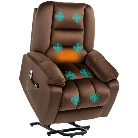 HOMCOM Riser and Recliner Chair for the Elderly, Quick Assembly, Fabric Overstuffed Lift Chair with Vibration Massage and Heat, Remote Control, Side Pockets Brown