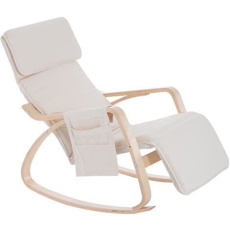 HOMCOM Rocking Chair Recliner Armchair with Adjustable Footrest, Cream White