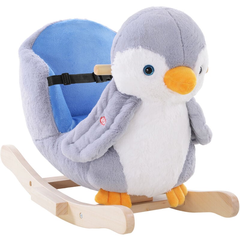 Homcom - Animal Baby Rocking Horse Penguin Plush Musical Button w/32 Songs Wood