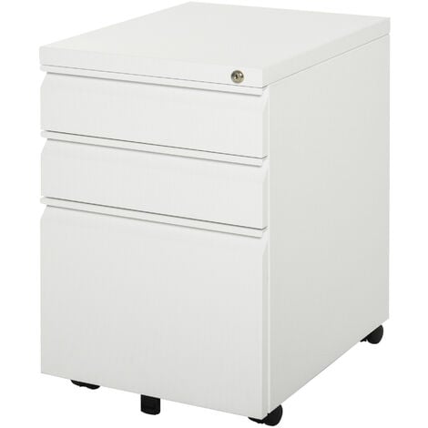 HOMCOM Rollcontainer mit 3 Schubladen mobiler Aktenschrank mit Rollen abschließbar Büroschrank mit konkavem Griff, Schubladenschrank für Büro, Homeoffice, 39 x 48 x 60 cm, Weiß