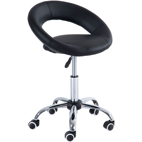 HOMCOM Rollhocker Arbeitshocker Drehhocker Bürostuhl höhenverstellbar, PU+Metall, Schwarz, 50 x 54 x (66-78) cm - schwarz