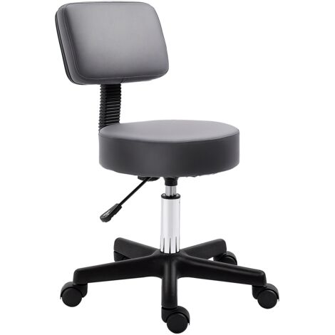 HOMCOM Rollhocker höhenverstellbar mit Rückenlehne Drehhocker 72-84 cm Arbeitshocker 360° drehbar Bürohocker für Büro Salon Massage Spa Grau