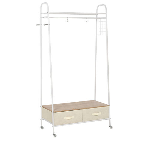 AUTRES HOMCOM Rolling Coat Rack Clothes Stand Garment Storage Shelf w/ 2 Drawers Metal