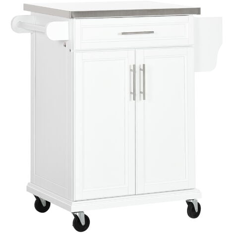 HOMCOM Rolling Kitchen Cart Storage Trolley with Drawer Towel Rail Steel White