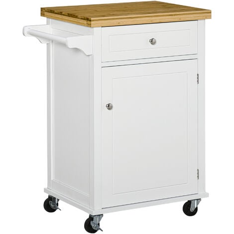 HOMCOM Rolling Kitchen Cart Storage Trolley with Drawer Towel Rail White
